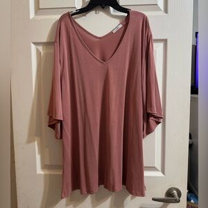NWOT- JODIFL Women's Long Sleeve V-Neck Top - Dusty Rose